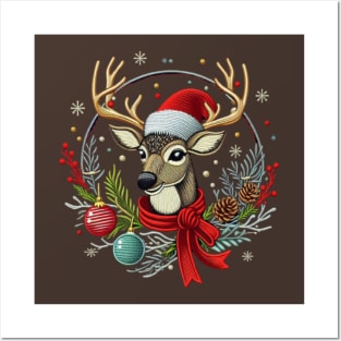 Christmas Reindeer embroidery style 02 Posters and Art